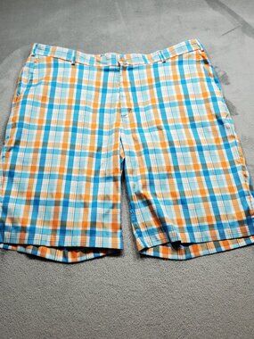Slazenger Performance Golf Plaid Shorts 4 Pockets Orange Blue White Men Sz 40